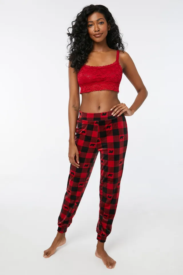 Ardene Buffalo Plaid Velour PJ Joggers In Red | Size | Polyester/Spandex 3 Ardene Buffalo Plaid Velour PJ Joggers In Red | Size | Polyester/Spandex