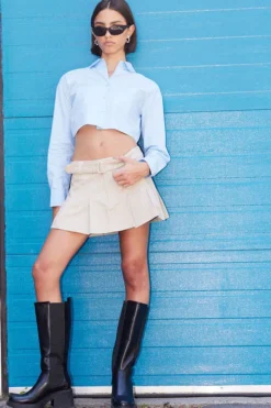 Ardene Low Rise Micro Pleated Skirt In Beige | Size | 100% Cotton