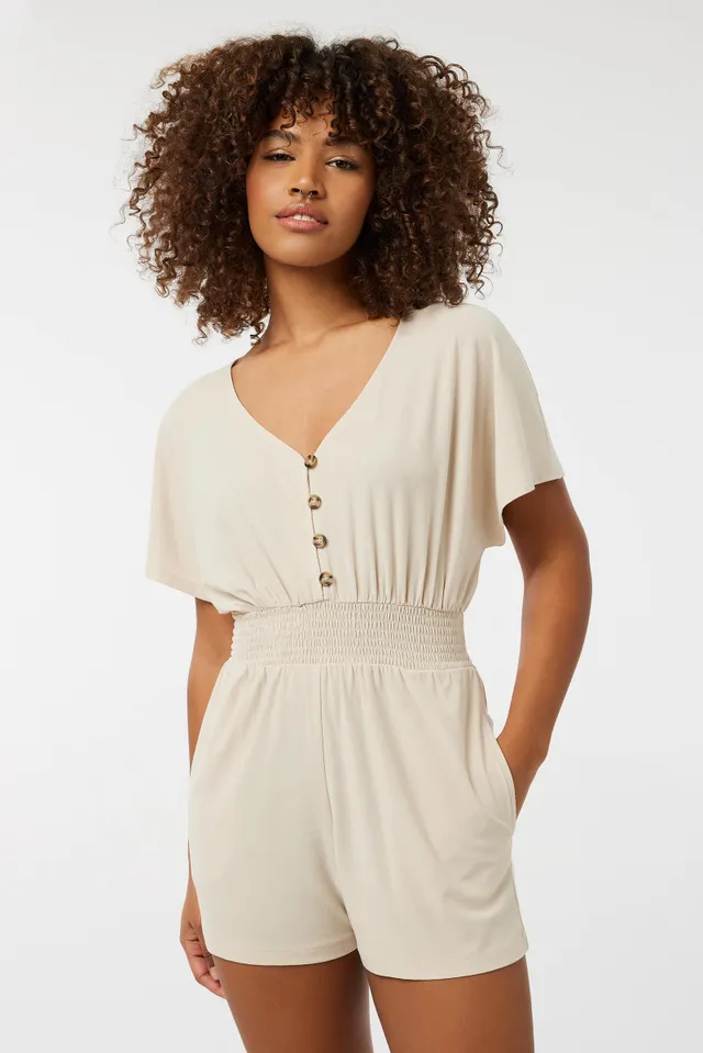Ardene Flutter-Sleeve Romper In Beige | Size | Polyester/Spandex 3 Ardene Flutter-Sleeve Romper In Beige | Size | Polyester/Spandex