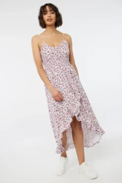 Ardene Tulip Hem Floral Maxi Dress In White | Size | Polyester/Spandex