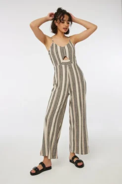 Ardene Striped Cut Out Jumpsuit In Black | Size | Polyester/Spandex